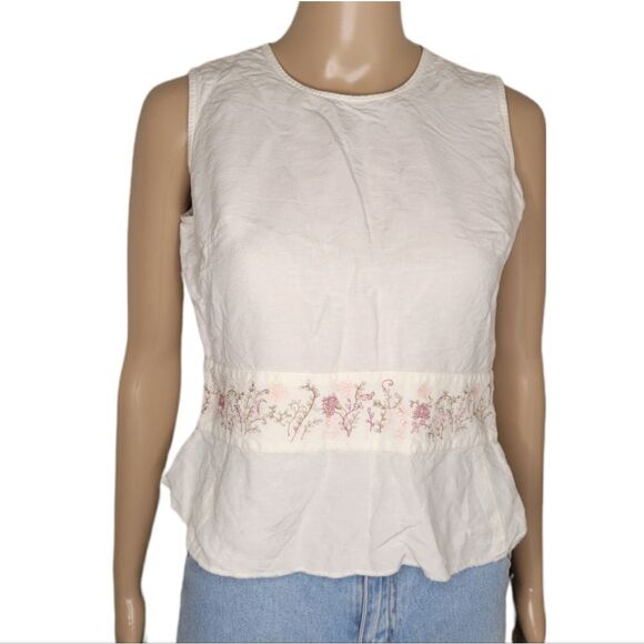 Ann Taylor ivory Linen Blend Embroidered top. - Picture 1 of 10
